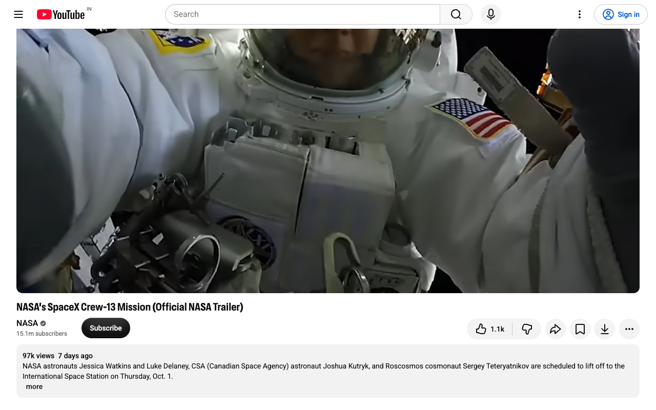 A YouTube video page with a large centred video and no suggested videos column.